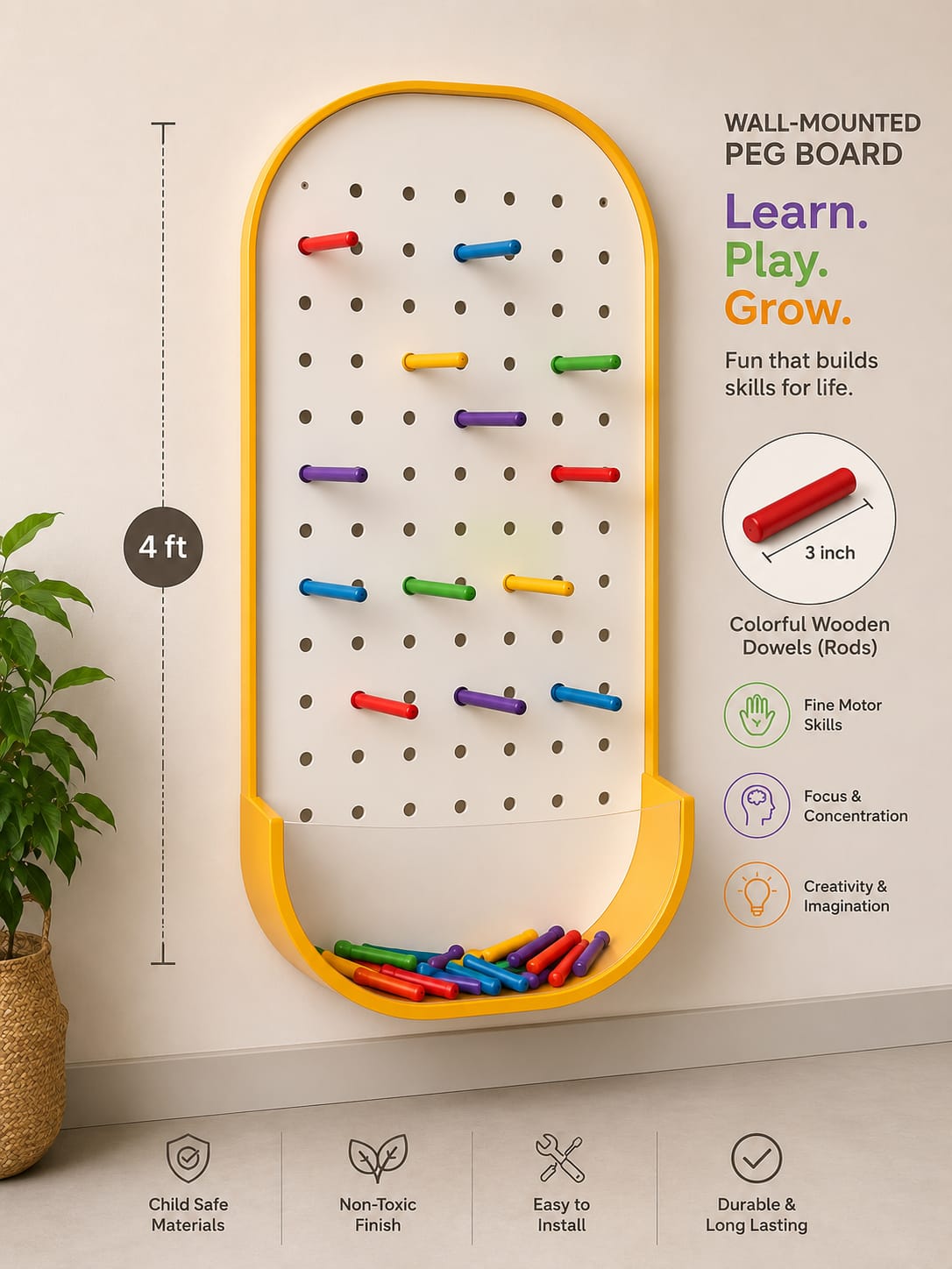 Wall-Mounted Peg Board Activity Panel